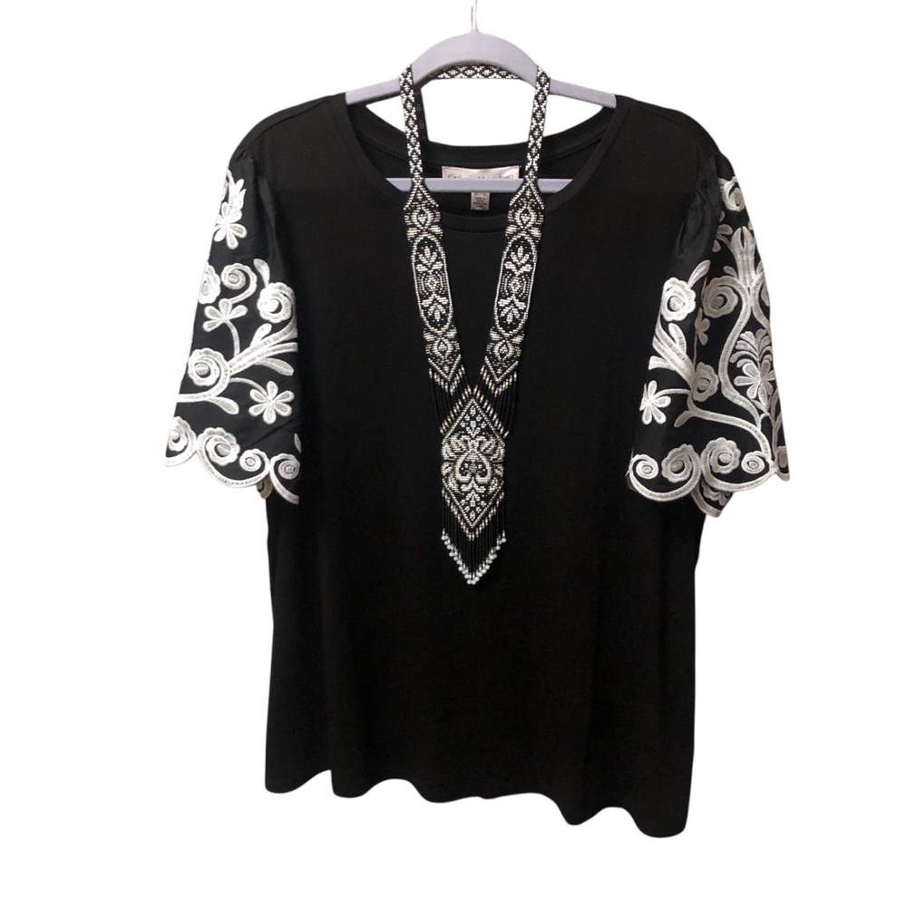 Catherine Malandrino Cotton Modal Embroidered Scallop Exaggerated Puff Sleeve 2X - Picture 3 of 14